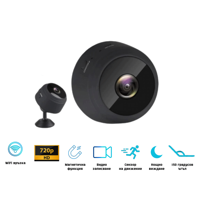 Мини шпионска Wi-Fi Безжична Камера с Full HD, Нощно Виждане и Автономна Батерия