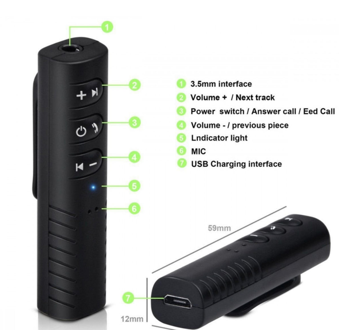 Адаптер AUX Bluetooth за кола, 2 в 1 Bluetooth 5.3 предавател и приемник за хендсфри разговори, с шумопотискане, 3.5mm AUX безжичен приемник за домашна стерео система/слушалки/лесна връзка.